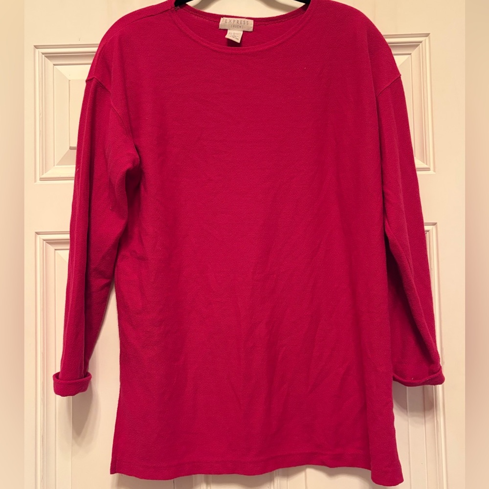 Express Tricot Hot Pink Knit Long Sleeve Top with Shoulder Pads